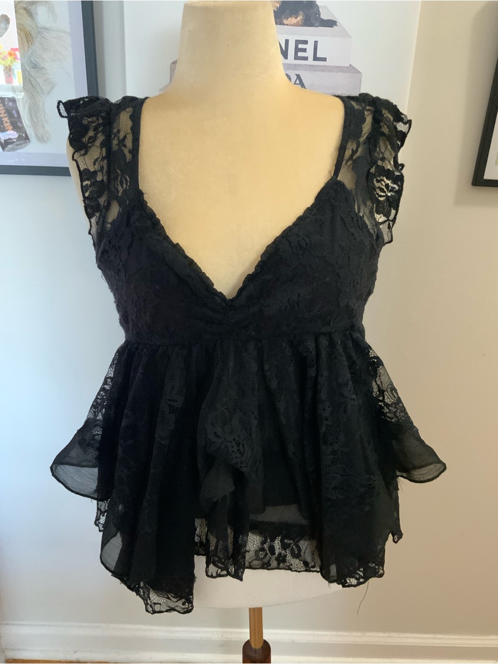 KIMCHI BLUE ESTHER HANKY HEM LACE BABYDOLL BLOUSE XL - Picture 4 of 10